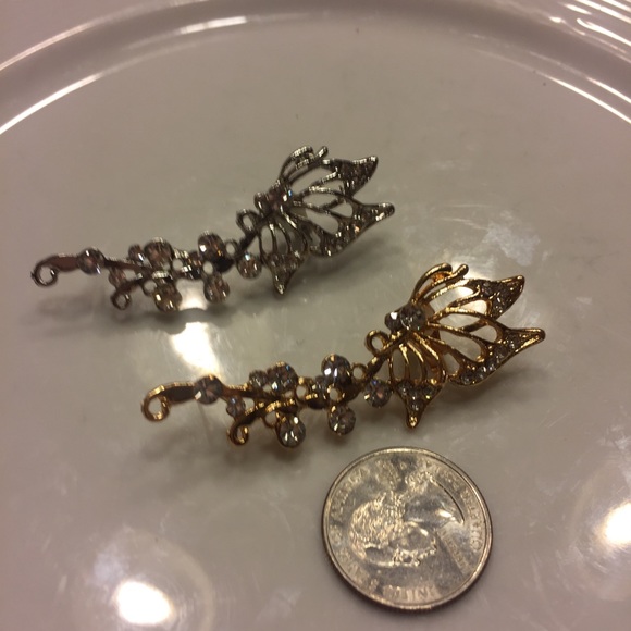 🦋 Lovely metallic rhinestones Butterfly left ear cuff jacket in gold of silver - Picture 2 of 6